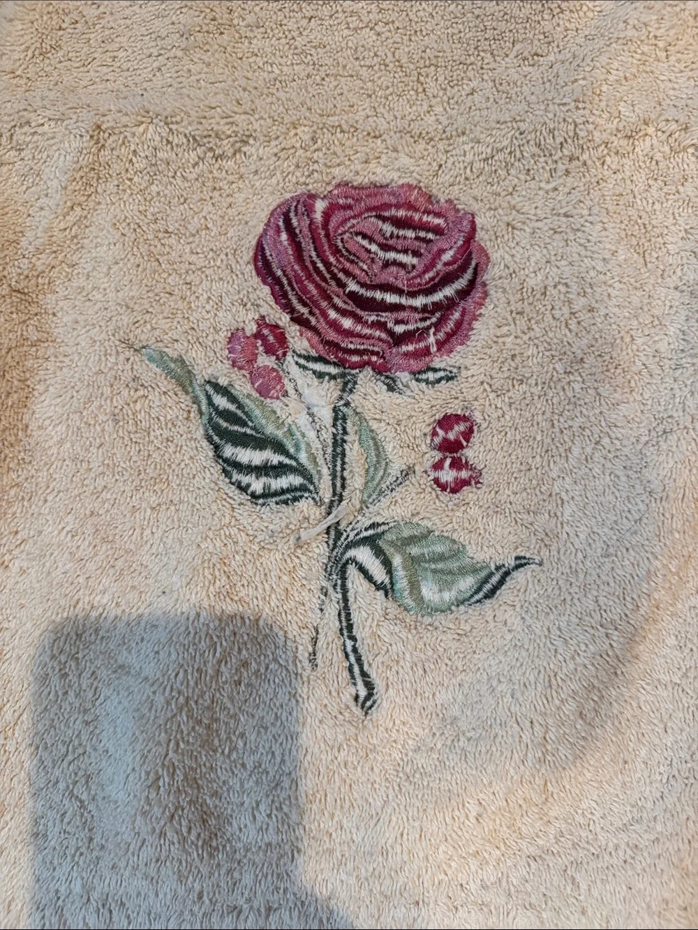 Towels Embroidered Pink Rose Cream Bath Towels Set of 2